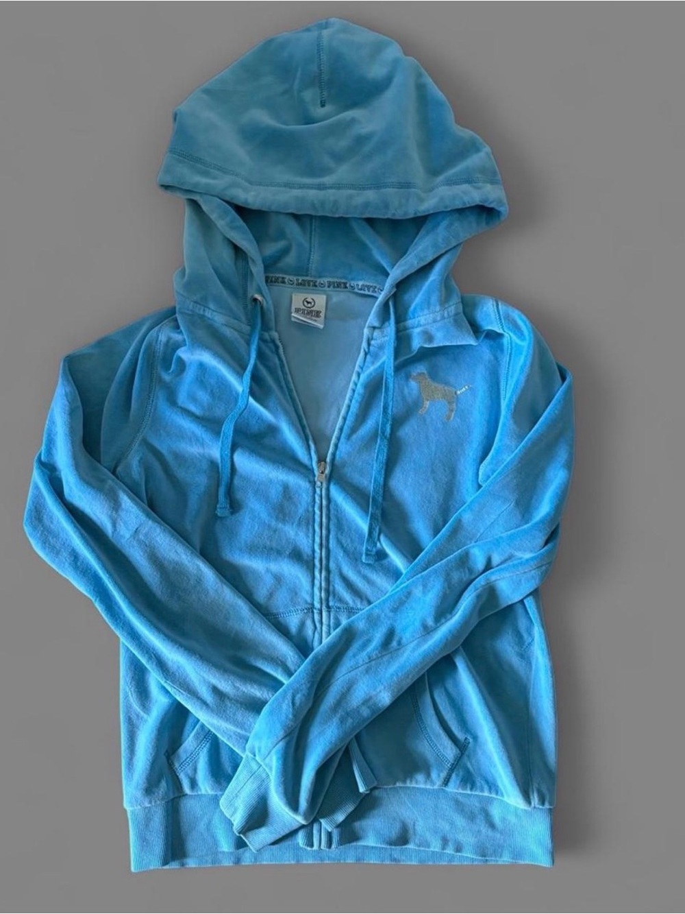 PINK Victoria's Secret Light Blue Velour Zip Hoodie